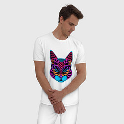 Пижама хлопковая мужская Кот гипноз, цвет: белый — фото 2