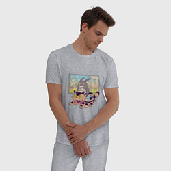 Пижама хлопковая мужская Тоторо на котобусе, цвет: меланж — фото 2