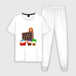 Пижама хлопковая мужская Южный парк артлоготип, цвет: белый