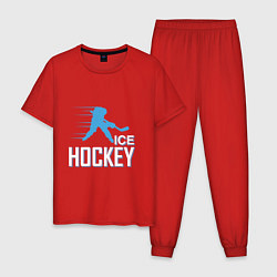 Пижама хлопковая мужская Хоккей Силуэт спортсмена, цвет: красный