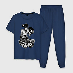 Пижама хлопковая мужская Bruce Lee - Vinyl Dj, цвет: тёмно-синий