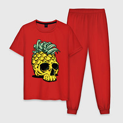 Пижама хлопковая мужская Череп-ананас Лето, цвет: красный