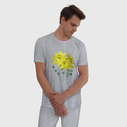Пижама хлопковая мужская Flowers yellow, цвет: меланж — фото 2