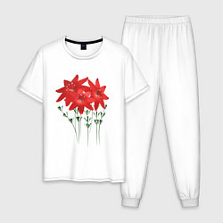 Пижама хлопковая мужская Flowers red, цвет: белый