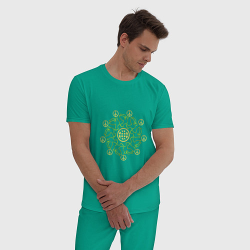 Мужская пижама Международные символы мира: круг и голубь / Зеленый – фото 3