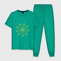 Пижама хлопковая мужская Международные символы мира: круг и голубь, цвет: зеленый