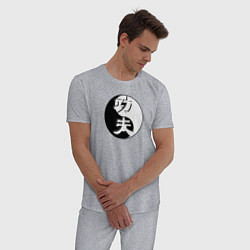 Пижама хлопковая мужская Кунг-фу логотип на фоне знака ИНЬ-ЯНЬ, цвет: меланж — фото 2