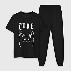 Пижама хлопковая мужская The Cure рок кот, цвет: черный