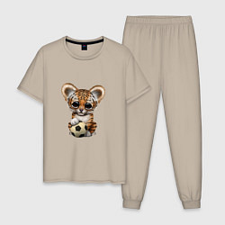 Пижама хлопковая мужская Футбол - Тигр, цвет: миндальный