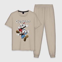 Пижама хлопковая мужская Капхед - видео игра, цвет: миндальный