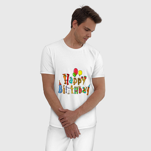 Мужская пижама Happy birthday greetings / Белый – фото 3