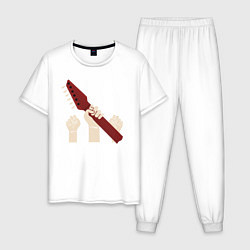 Пижама хлопковая мужская Руки и Гриф Гитары, цвет: белый