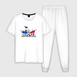 Пижама хлопковая мужская Russia объемный текст, цвет: белый