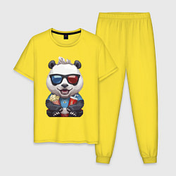 Пижама хлопковая мужская Прикольный панда с попкорном и колой, цвет: желтый