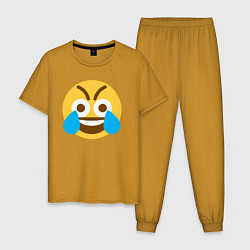 Пижама хлопковая мужская Сумасшедший смеющийся эмодзи-смайл, цвет: горчичный