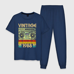 Пижама хлопковая мужская Винтаж 1988 аудиомагнитофон, цвет: тёмно-синий