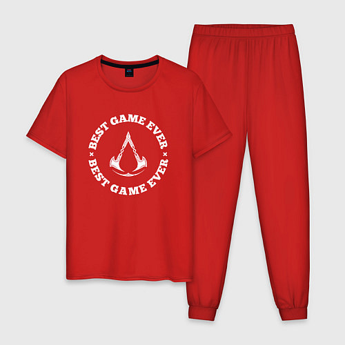 Мужская пижама Символ Assassins Creed и круглая надпись best game / Красный – фото 1