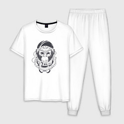 Пижама хлопковая мужская Space Monkey, цвет: белый