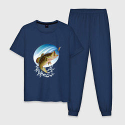 Пижама хлопковая мужская Ловля окуня на блесну, цвет: тёмно-синий