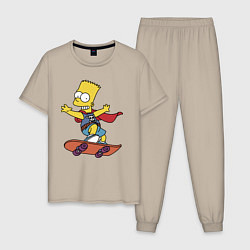 Пижама хлопковая мужская Барт Симпсон - крутой скейтер, цвет: миндальный