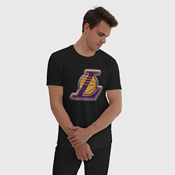 Пижама хлопковая мужская ЛА Лейкерс объемное лого, цвет: черный — фото 2