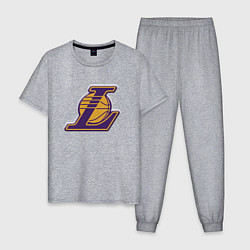 Пижама хлопковая мужская ЛА Лейкерс объемное лого, цвет: меланж