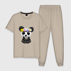 Пижама хлопковая мужская Мир - Панда, цвет: миндальный