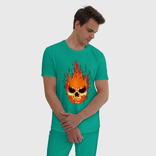 Мужская пижама Огненный злой череп / Зеленый – фото 3