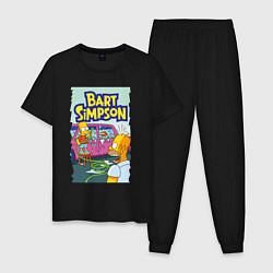 Пижама хлопковая мужская Барт Симпсон устроил из автомобиля аквариум, цвет: черный