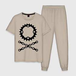 Пижама хлопковая мужская Велосипедная цепь и звездочка, цвет: миндальный