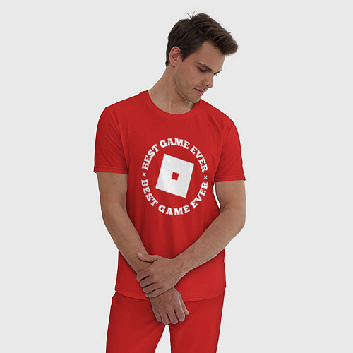 Мужская пижама Символ Roblox и круглая надпись best game ever / Красный – фото 3