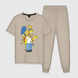 Пижама хлопковая мужская Прикольная семейка Симпсонов, цвет: миндальный