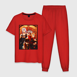 Пижама хлопковая мужская Тенген и Ренгоку красивые - Клинок рассекающий дем, цвет: красный