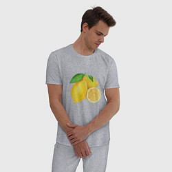 Пижама хлопковая мужская Сочные лимоны, цвет: меланж — фото 2