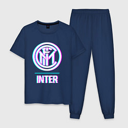 Пижама хлопковая мужская Inter FC в стиле glitch, цвет: тёмно-синий