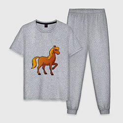 Пижама хлопковая мужская Конь бьет копытом, цвет: меланж