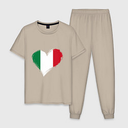 Пижама хлопковая мужская Сердце - Италия, цвет: миндальный