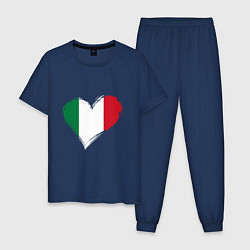 Пижама хлопковая мужская Сердце - Италия, цвет: тёмно-синий