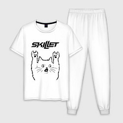 Пижама хлопковая мужская Skillet - rock cat, цвет: белый