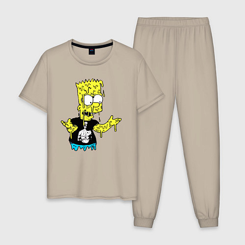 Мужская пижама Плавящийся Барт Симпсон - стилизация / Миндальный – фото 1
