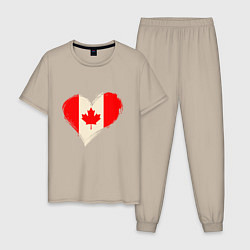 Пижама хлопковая мужская Сердце - Канада, цвет: миндальный