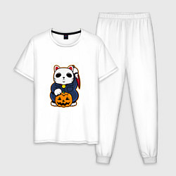 Пижама хлопковая мужская Cat Halloween, цвет: белый