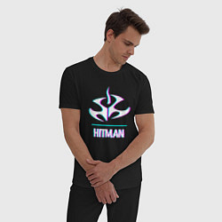Пижама хлопковая мужская Hitman в стиле glitch и баги графики, цвет: черный — фото 2