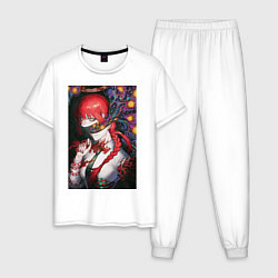 Пижама хлопковая мужская Макима в стиле Ван Гога - Человек бензопила, цвет: белый