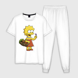 Пижама хлопковая мужская Lisa Simpson с гусеницей на даче, цвет: белый