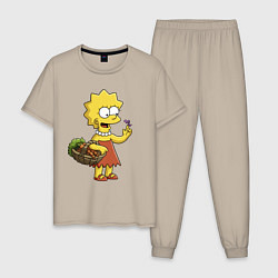 Пижама хлопковая мужская Lisa Simpson с гусеницей на даче, цвет: миндальный