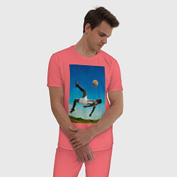 Пижама хлопковая мужская Удар Пеле, цвет: коралловый — фото 2