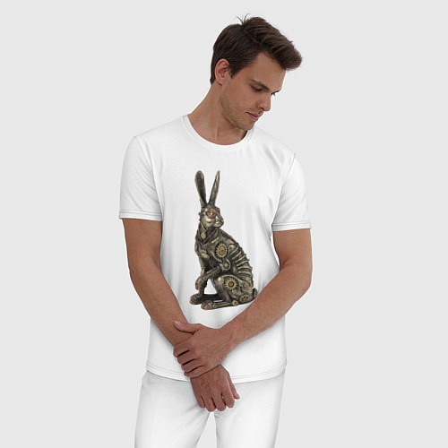 Мужская пижама Бронзовый заяц - скульптура - art / Белый – фото 3