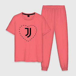Пижама хлопковая мужская Лого Juventus в сердечке, цвет: коралловый