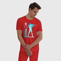 Пижама хлопковая мужская Биатлон спортсмен, цвет: красный — фото 2